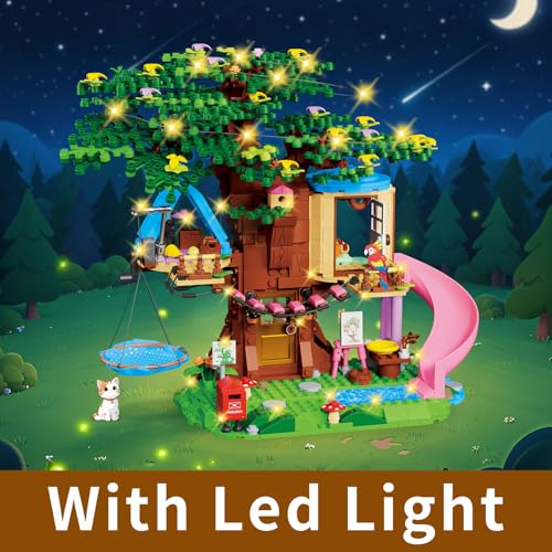 kiothdre Tree House Construction Set Compatible with Friends, Tree House Kit for Girls 731 Pieces with LED Light, Cat, Slide and Hanging Hammock, Christmas Birthday Gifts for Girls 6-12 Years Old