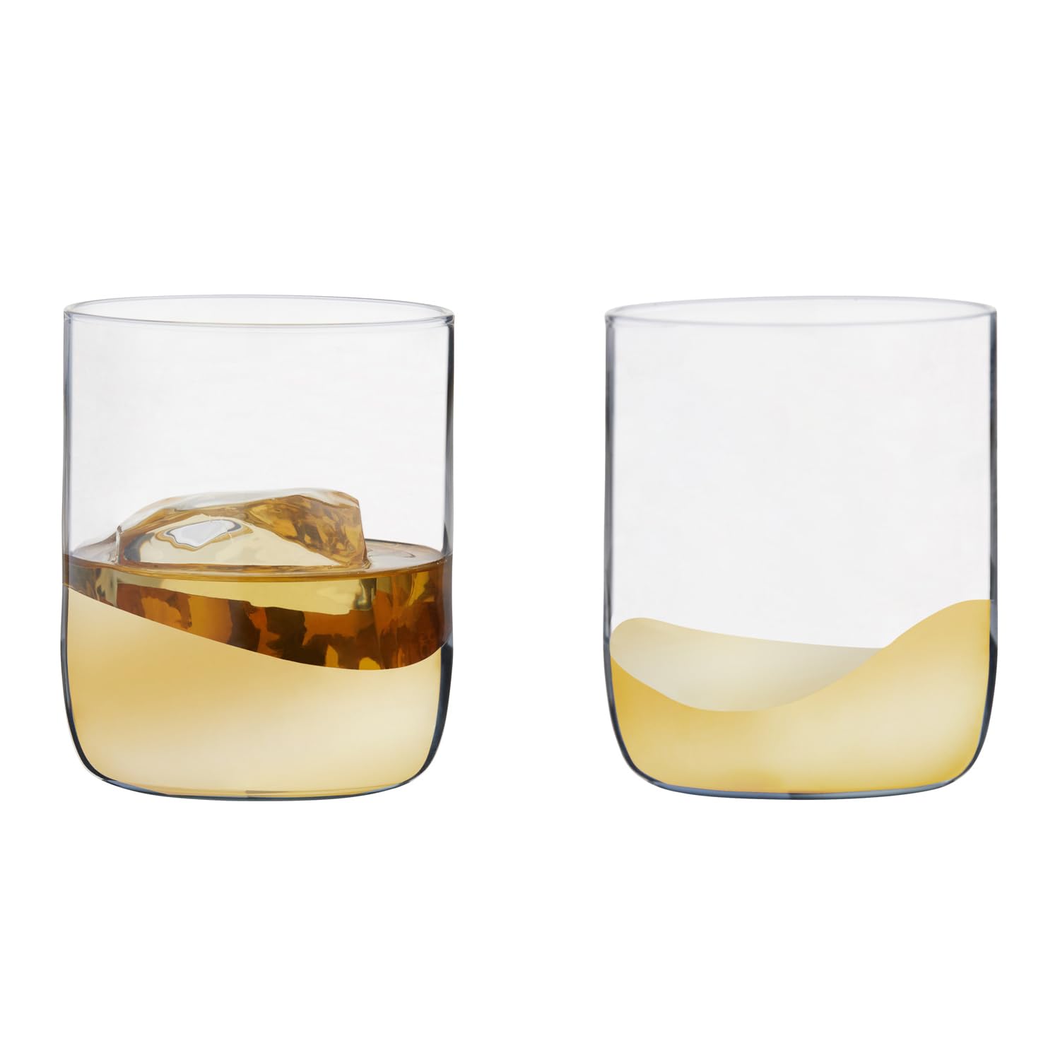 Anton Studio Designs Wave Handmade DOF Tumblers for Whiskey, Spirits or Water - 400 ml - Gold - Set of 2 Elegant Drinking Glasses