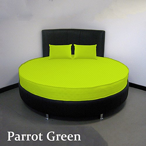 LUXURYFIT LINEN 4Pcs Sheet Set 1 Flatsheet 1 Fitted Sheet & 2 Pillow Case Round Bed Stripe Sheet Set Cotton (Pocket Size 21 Inch)1000 Tcsheet Bed Measures: 84" & 96" Dia . Parrot Green