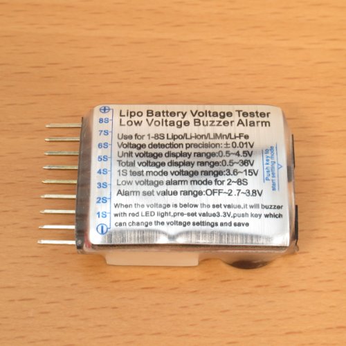 RotorLogic 1-8S LiPo Battery Voltage Meter Checker Tester with Buzzer Alarm