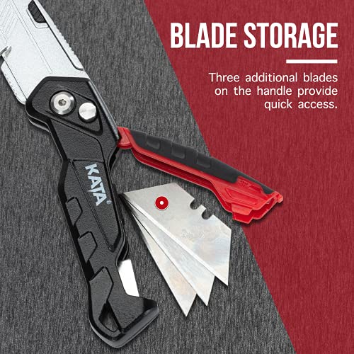 KATA 2-Pack Heavy Duty Utility Knife,Quick Change Blade, Retractable and Folding Box Cutter for Cartons, Cardboard and Boxes - With 10pcs SK5 Sharp Blades Included,Blade Storage Design