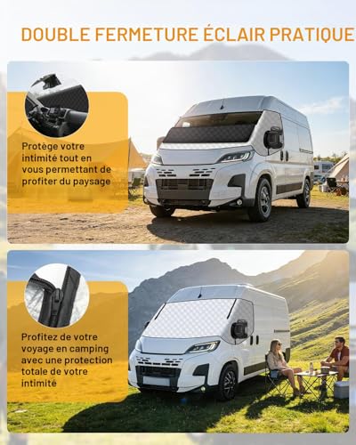 OlaVeg Ducato Sun Visor Cover Camping Car Thermal Insulation Ducato Waterproof with Zippers for P-eugeot Boxer C-itroen Relay X250/290