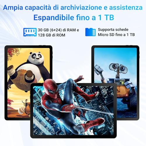 Gleeso Tablet 11,5 Pollici｜Android Tablet con Octa-Core, 30GB RAM 1TB TF, 2000*1920 2K Android Tablet con Sblocco Facciale, Widevine L1, Bluetooth 5.4 / WiFi 5G, 13MP Fotocamera, Tablet PC OTG - Nero