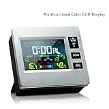 Humidity Monitor Thermometer- Color LCD Digital Hygrometer Indoor Temperature Humidity Gauge with Weather forecast, Temperature trend, Time Display , and Built-in Clock, Wireless for House