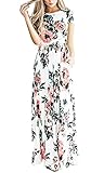 VOKY Women's Short Sleeve Printing Dress Round Neck Boho Plus Size Long Maxi Dress for Beach Party