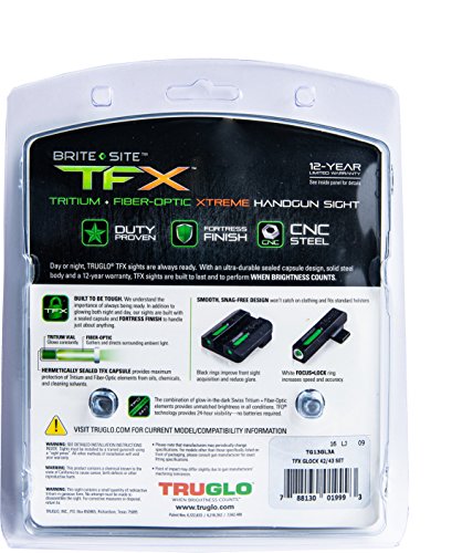 TRUGLO TFX Tritium and Fiber-Optic Xtreme Handgun Sights for Glock Pistols, Glock 42, 43