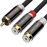 FosPower Y Adapter [8 inch] 1 RCA (Male) to 2 RCA (Female) Stereo Audio Y Adapter Subwoofer Cable [24k Gold Plated] 1 Male to 2 Female Y Splitter Connectors Extension Cord