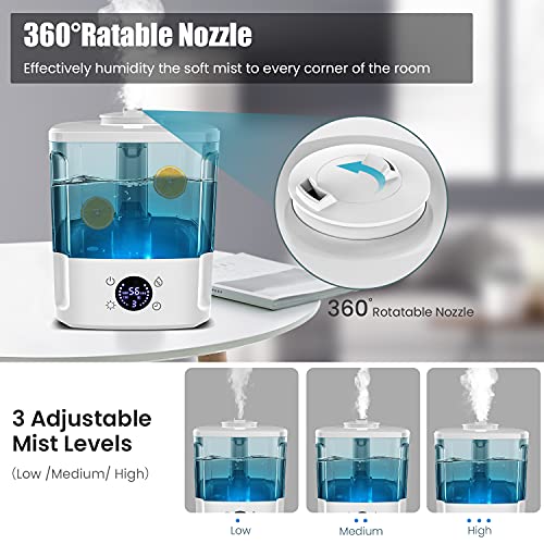 Solonsuo Humidifiers for Bedroom Home, 4.5L Top Fill Ultrasonic Mist Humidifier with Remote Control, Three Mist Modes, 360° Nozzle , Auto Shut-Off, Up to 40 H, Quiet Easy Clean, Filterless(350 sq)