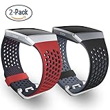 SKYLET Compatible with Fitbit Ionic Bands, 2 Pack Soft Silicone Breathable Replacement Wristband Compatible with Fitbit Ionic Smart Watch with Buckle Men Women Small Large Black