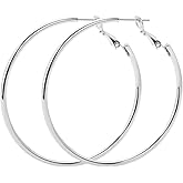Rugewelry 925 Sterling Silver Post Hoop Earrings, Lightweight Hoops 18K Gold Plated Polished Round Hoop Earrings For Women