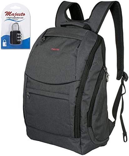 Business Laptop Backpack for 14 Inch Notebook for Travel and Commute with Bottle Holders and Lots of Pockets Water Resistant Small Padded Ergonomic Light Professional Black + Padlock Bundle