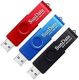 SunData 16GB USB 2.0 Flash Drive 3 Pack Swivel Design Thumb Drive - Black,