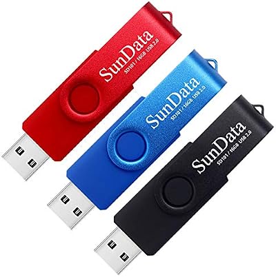 SunData 16GB USB 2.0 Flash Drive 3 Pack Swivel Design Thumb Drive - Black,