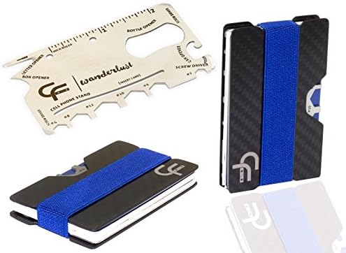 CasFer Slim Wallet with Pocket tool: Carbon Fiber RFID Blocking money clip card holder wallet for men with 3 Elastic Money clip + 18 in 1 Multi-purpose credit card size pocket tool in a gift box