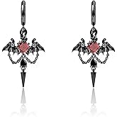Gothic Bat Earrings for Women Punk Bats with Red Crystal Heart Earring Halloween Bat Tassel Earrings Jewelry