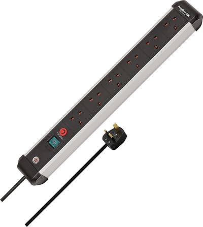 Brennenstuhl Premium-Alu-Line 6-Way Extension Lead 3m Cable Black/Silver Germany