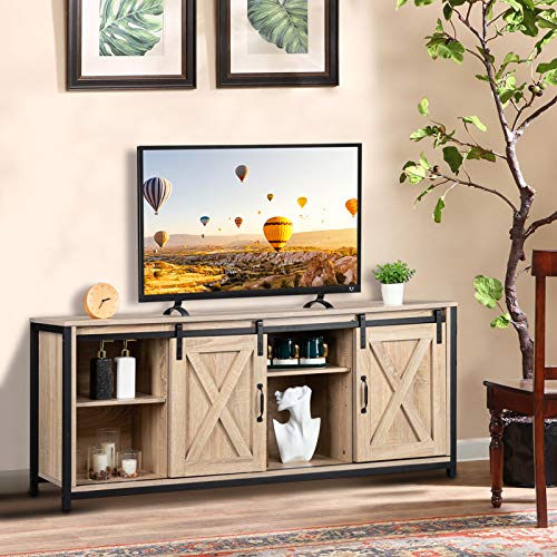 VINGLI Sliding Barn Doors TV Stand for TVs up to 65", Farmhouse