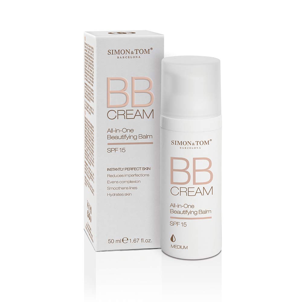 Simon&Tom BB Cream - All-in-One Beautifying Balm with SPF15 - Shade Medium - 50ml - Anti-Aging with Hyaluronic Acid & Vitamin E - Brightens and Evens Skin - Hydrates & smoothes Lines - Made in Spain