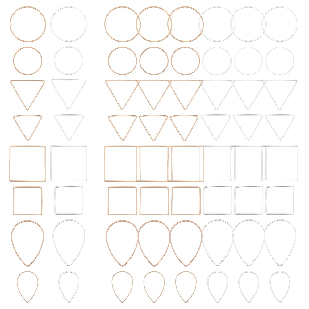 SUPERFINDINGS 96Pcs 16 Style Brass Linking Rings Round Teardrop Links Triangle Square Earrings Beading Hoop Open Bezels Linking Rings for Necklaces Bracelets Jewelry Making