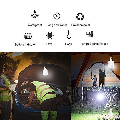 2Pcs Rechargeable Camping Lantern Flashlight,Super Bright LED Lantern Portable Camping Lights Outdoor Tent Light Hanging Camping Lamp with 3 Modes, Restractable Hook - Thumbnail 7