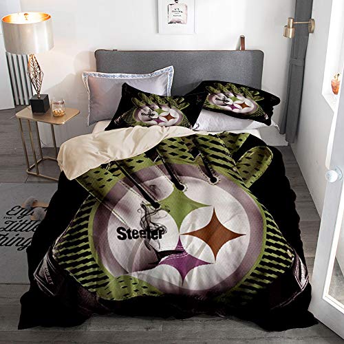 CHASOEA Duvet Cover Set Beige,3D Print Cyan Steeler Rugby Gloves Grey Smoke Black Background,Decorative 3 Piece Bedding Set with 2 Pillow Shams Queen Size