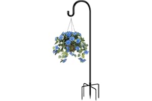 Funtife 60 in Outdoor Shepherd Hooks for Hanging Plants, Garden Adjustable Heavy Duty Hummingbird Feeder Pole Stand Hanger with Stand for Solar Lantern Flower Baskets Wind Chimes, Black 1 Pack