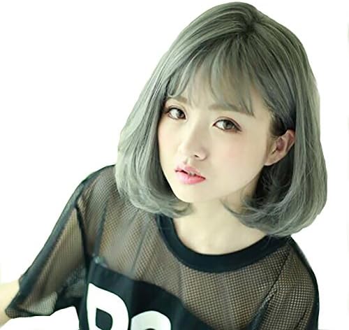 MEIFAN WIG 14 Inches Bob Style Short Straight Wigs Granny Grey Hair Synthetic Cosplay Wigs for Women