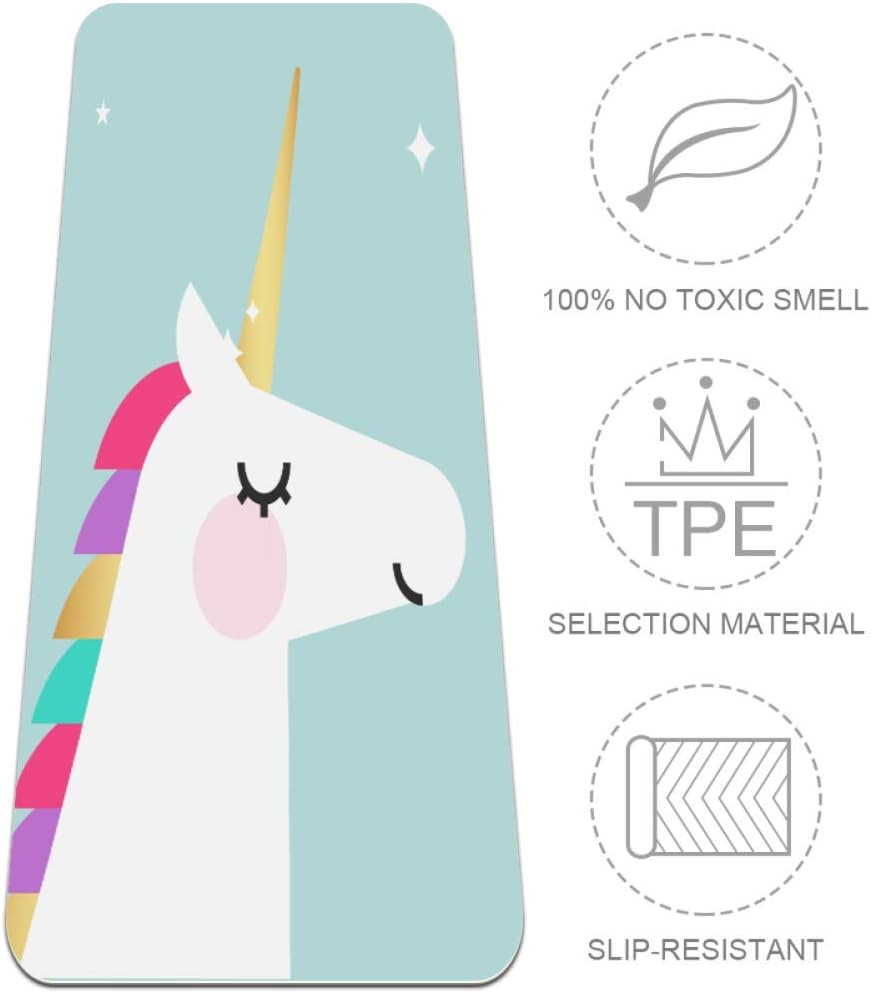 Yuzheng Unicorn Design Blue Z043 All-Purpose High-Density Non-Slip Eco-Friendly TPE Exercise Yoga Mat Extra Thick Anti-Tear Harmless Workout Mat for Woman，Girl 72x24in