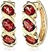 14k Yellow Gold Plated Sterling Silver Genuine Garnet Twisted Hoop Earrings