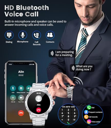 Men's Smart Watch with Bluetooth Call,1.43''Amoled/3 Straps Silver | Men's Smartwatch with IP68 Waterproof, 110 + Sports Modes/Heart Rate Monitor/Sleep Bracelet Activity Android iOS