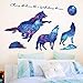 Creative Blue Vinyl Starry Sky Wolf and Moon Stars Wall Decals Removable Stickers Living Room Decor Home Art Kids Bedroom Decal Nursery Sticker Boy Rooms Mural Children Gift Sticker Decal