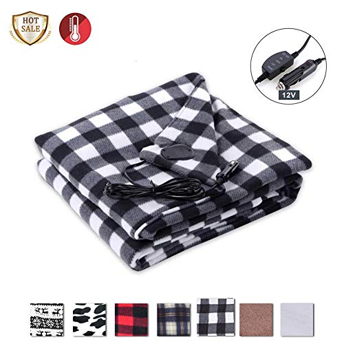 SeaHome Electric Car Blanket, 12V Heated Fleece Travel Throw Heating Blanket with AC Adapter for Car Auto Supplies RV - Great Cold Weather Supplies - Thumbnail 7