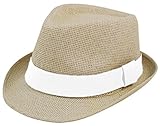 Eqoba Man and Women's Summer Short Brim Natural Straw Fedora Hat, White