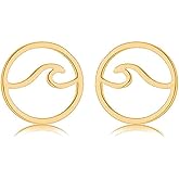 Wave Earrings for Women Stainless Steel Round Sea Ocean Wave Stud Earrings Beach Summer Jewelry