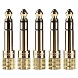 FosPower 6.35mm (1/4 inch) Male to 3.5mm (1/8 inch) Female 3-Conductor TRS AUX Stereo Audio Headphone Jack Adapter - 24K Gold Plated (5 Pack)