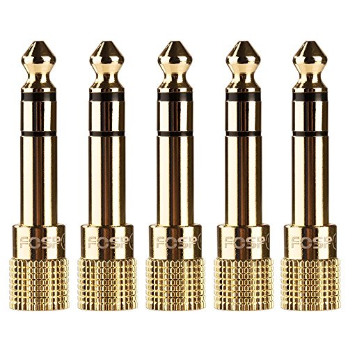 FosPower 6.35mm (1/4 inch) Male to 3.5mm (1/8 inch) Female 3-Conductor TRS AUX Stereo Audio Headphone Jack Adapter - 24K Gold Plated (5 Pack)