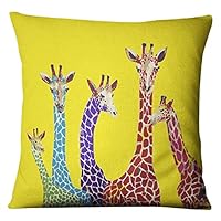 Nunubee Cotton Linen Throw Pillow Cover Case 18x18, Giraffe (Giraffe2, 18 x 18)