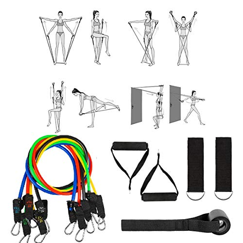 12 Pcs Resistance Band Set Men/Women, Resistance Band 5 Resistance Levels with Anchor Handles Ankle Straps 8-Shape Band for Training, Fitness, Home Gym, Yoga, Workout Bands, Up to 150 lbs