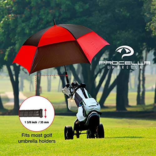 Procella Golf Umbrella Windproof Waterproof - 62 Inch Large Automatic Open Rain & Wind Resistant Vented Double Canopy - Best Golf-Sized Stick Umbrellas for Men and Women (Red/Black) - Thumbnail 3