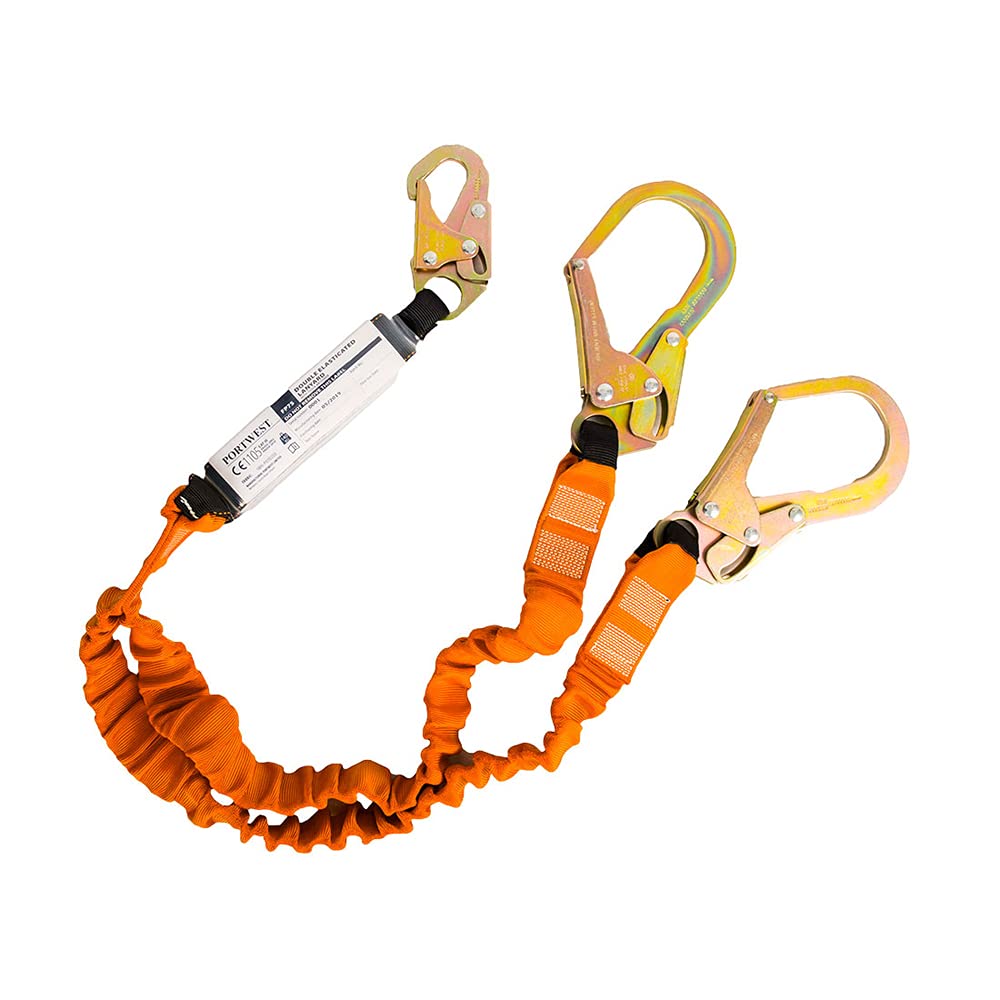 Portwest Double 140kg Lanyard with Shock Absorber, Size: One Size, Colour: Black/Orange, FP75K1R