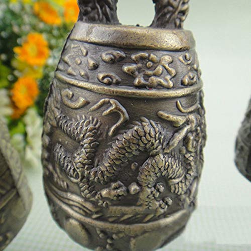ZUINIUBI Chinese Antique Retro Style Bronze Bell Decoration Chinese Classical Percussion Musical Instrument Etiquette Cultural Representation Meditation Gong with 7 Ornate Cow Bell Set - Thumbnail 2