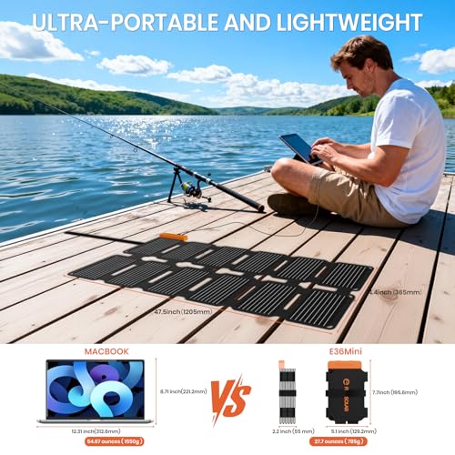 Flexsolar 36 W Mini Foldable Solar Charger, Waterproof E-Film Solar Panel Portable with USB-A/USB-C/DC Ports for Power Stations, Smartphones, Tablets, Power Banks, Outdoor, Camping, Emergency