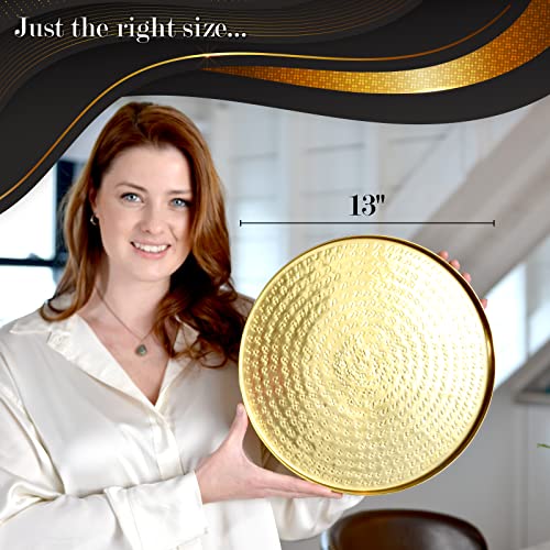 Walbrook Round Gold Tray, 13" Gold Serving Tray, Luxury Decorative