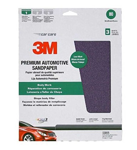 3M Premium Automotive Performance Sandpaper 3 Pack 80 Grit 9 x 11 Purple 03065