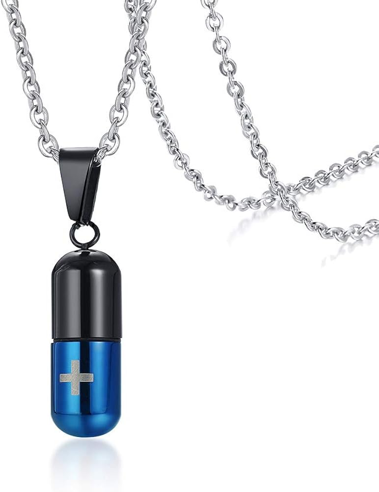 PJ JEWELLERY Pill Shaped Container Vial Pendant Necklace Stainless