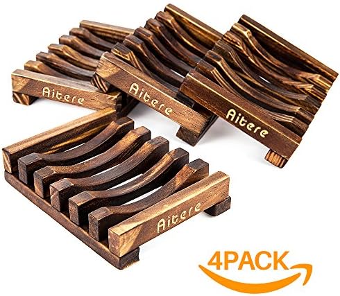 Aitere 4 Piece Soap Dishes for Bathroom/Shower Soap Holder for Kitchen Home Bath Accessories Hand Craft Natural Wood Soap Case Soap Dish Holder, Sponges, Scrubber