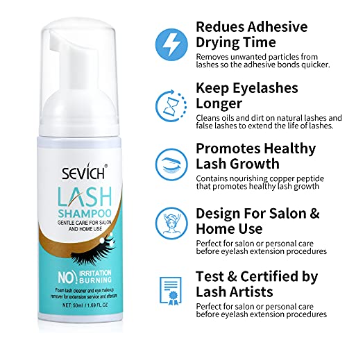 Eyelash Extension Cleanser Lash Shampoo, Lash Cleanser for Extensions with Brush & Wand, Eyelash Shampoo Remove Eyelid Makeup Mascara, Paraben & Sulfate Free Eyelash Cleanser Safe for Salon & Home Use