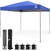 CAPHAUS Patented One-Push Pop Up Outdoor Canopy Tent, Heavy-Duty Commercial Grade w/Central Lock, Portable and Instant Folding Shelter with Wheeled Carry Bag and Weight Bag, 10ft x 10ft, Blue