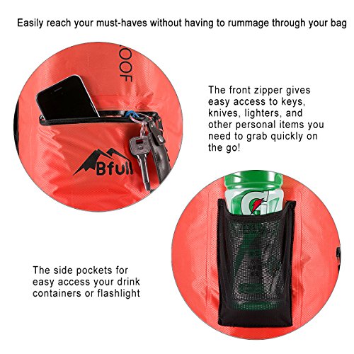 BFULL Waterproof Dry Bag 10L/20L [Lightweight Compact] Roll Top Water Proof Backpack with 2 Exterior Zip Pocket for Kayaking, Boating, Duffle, Camping, Floating, Rafting, Fishing - Thumbnail 3