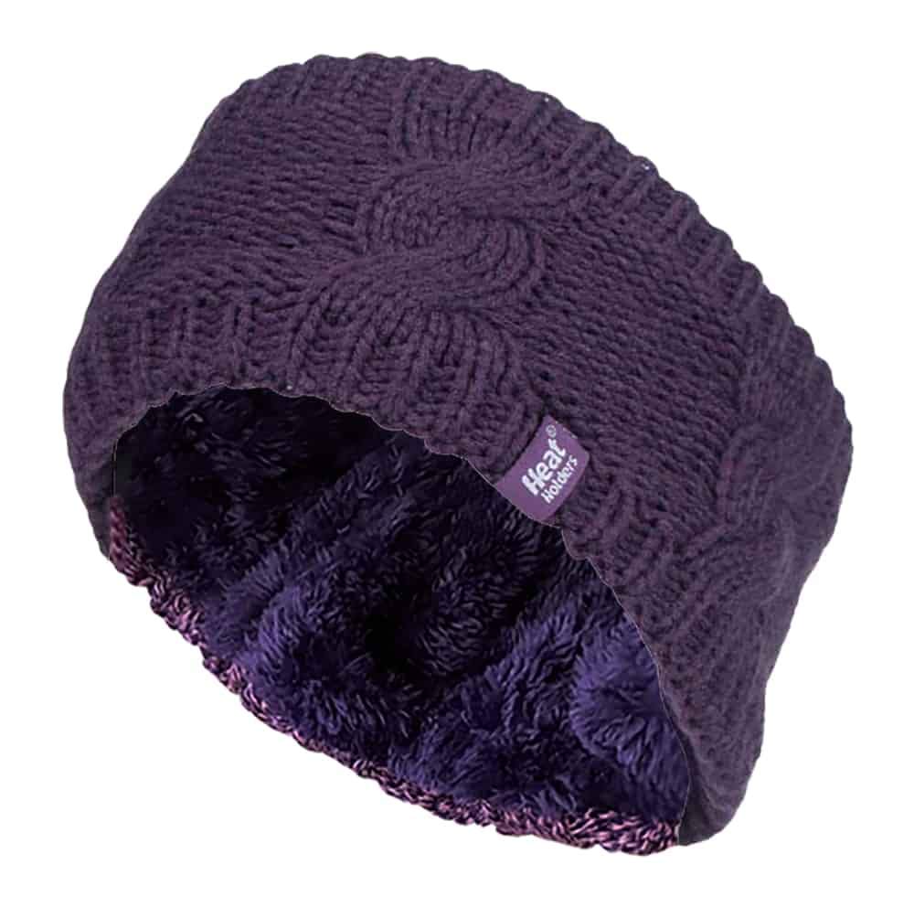 Heat Holders - Ladies Thick Cable Knitted Fleece Lined Thermal Winter Empty Skull Ear Warmer Headband (One Size, Purple) โ image 1